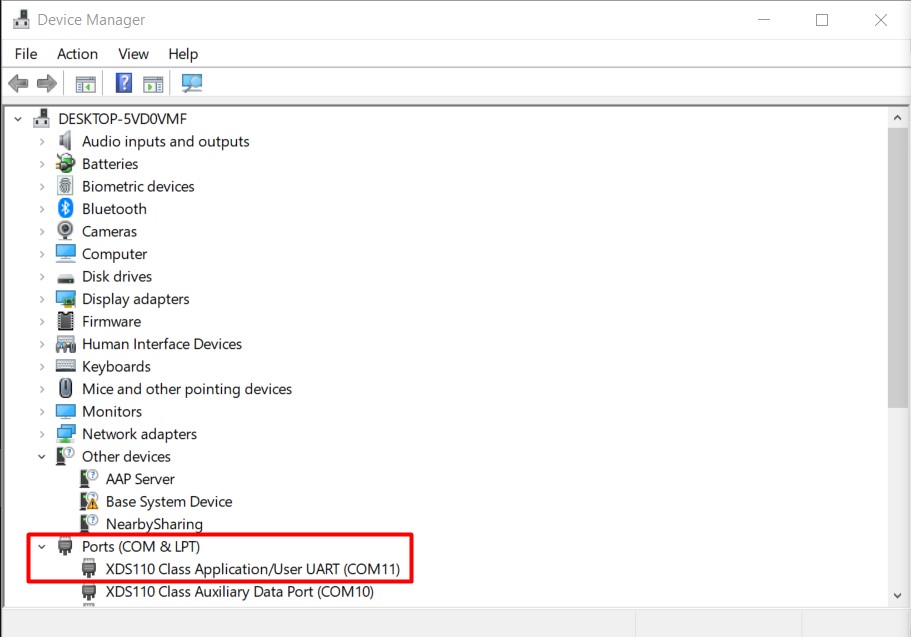 Device manager COM port